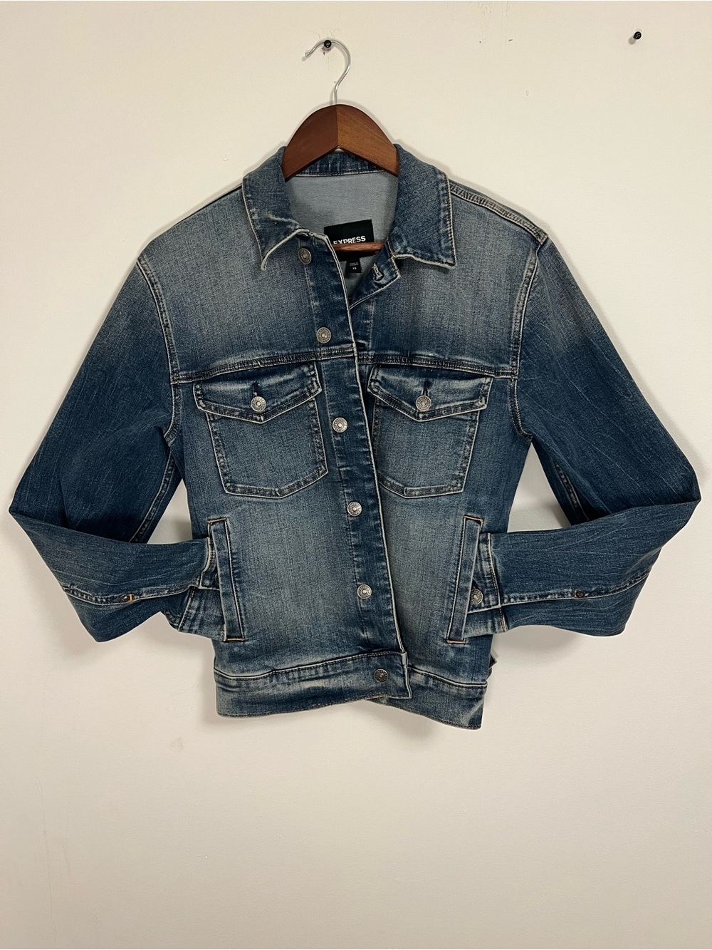 Express Medium Wash Denim Trucker Shirt Jacket